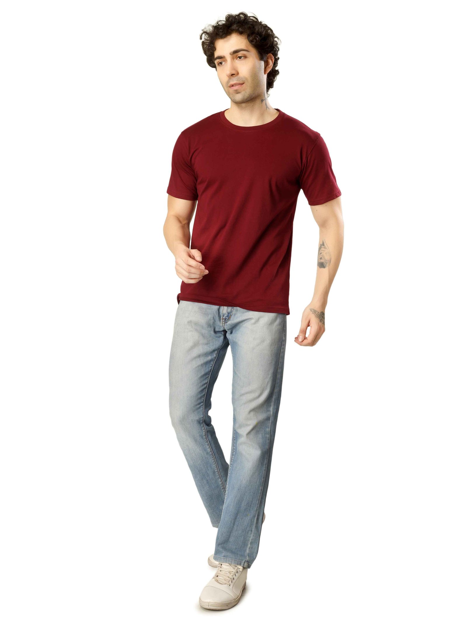 Regular Half Sleeve Plain T-Shirt (Meroon)